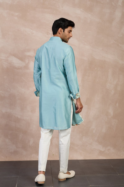 Arjan Dugal Plain Chanderi Straight Kurta Set indian designer wear online shopping melange singapore