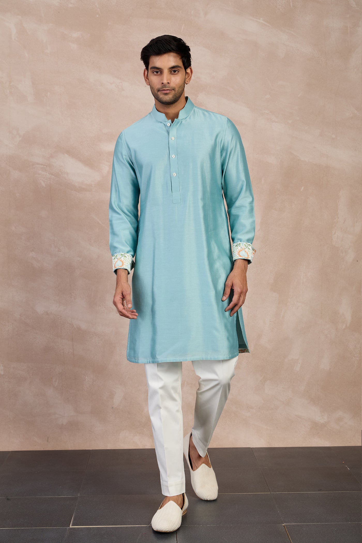 Arjan Dugal Plain Chanderi Straight Kurta Set indian designer wear online shopping melange singapore