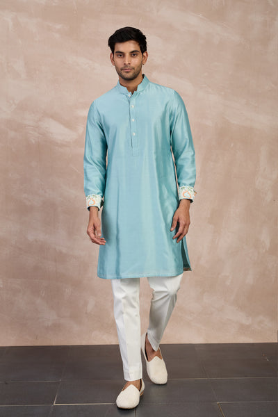 Arjan Dugal Plain Chanderi Straight Kurta Set indian designer wear online shopping melange singapore