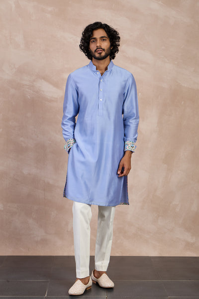 Arjan Dugal Plain Chanderi Straight Kurta Set Persian Violet indian designer wear online shopping melange singapore
