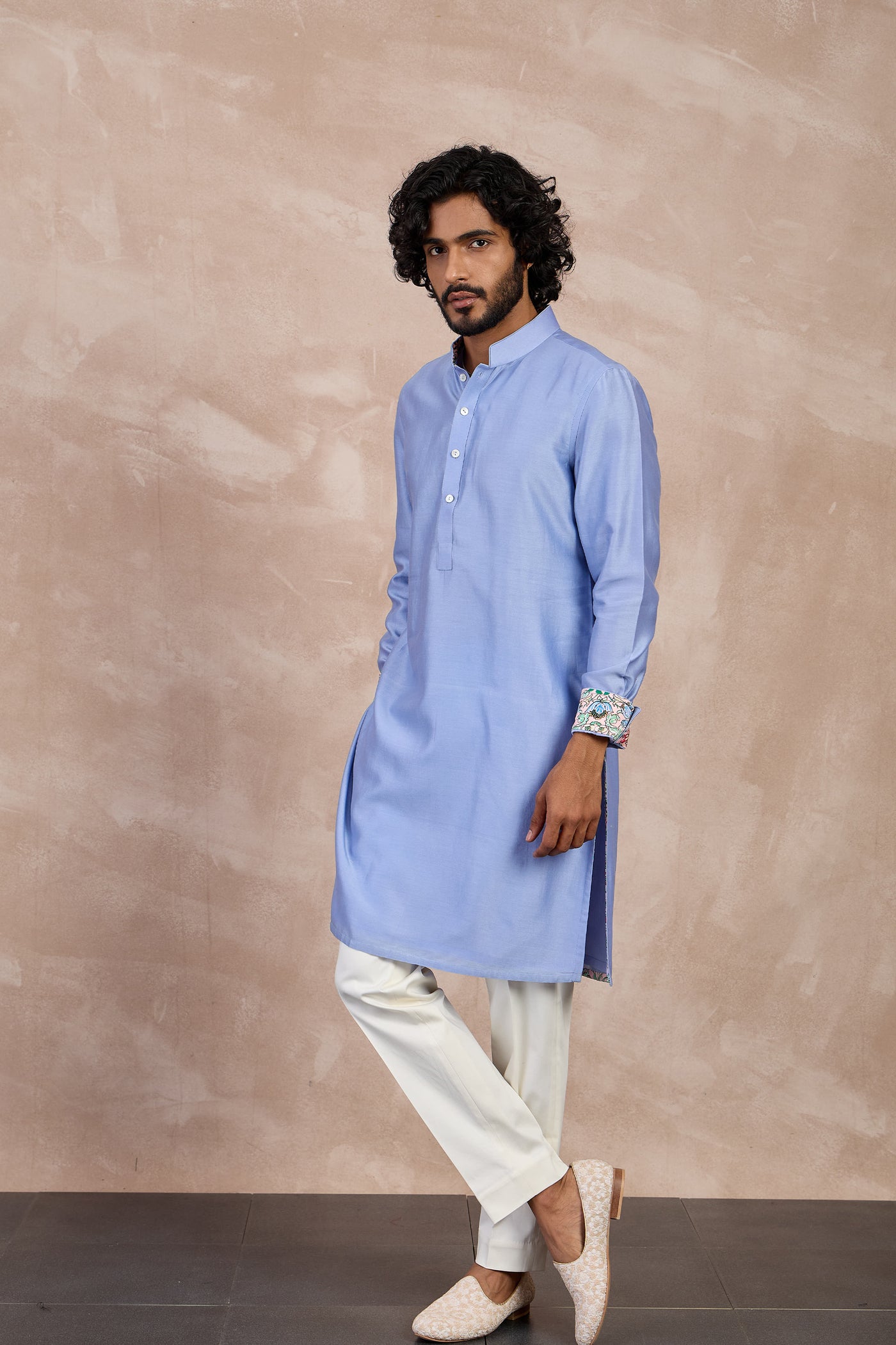 Arjan Dugal Plain Chanderi Straight Kurta Set Persian Violet indian designer wear online shopping melange singapore
