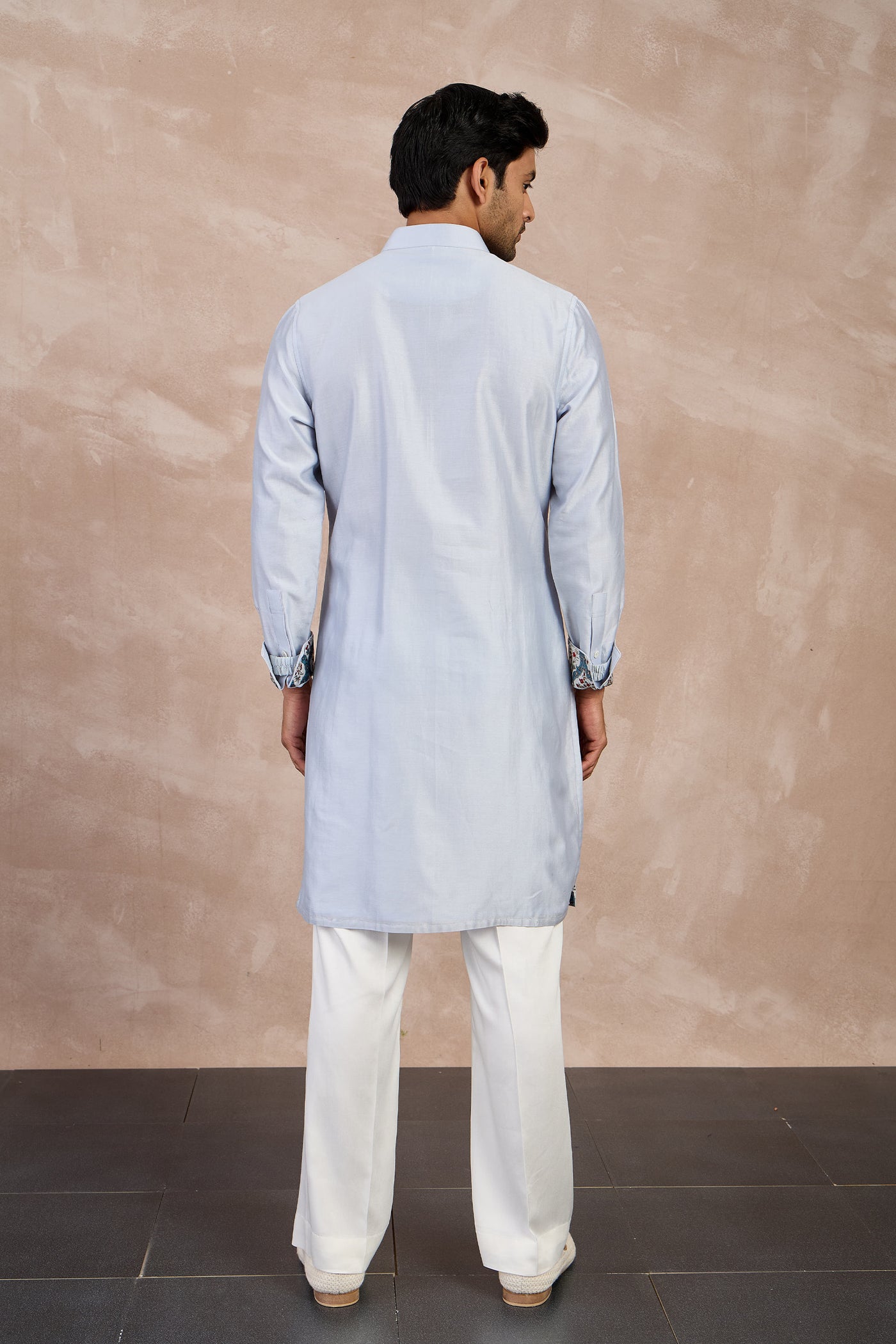 Arjan Dugal Plain Chanderi Straight Kurta Set Powder Blue indian designer wear online shopping melange singapore