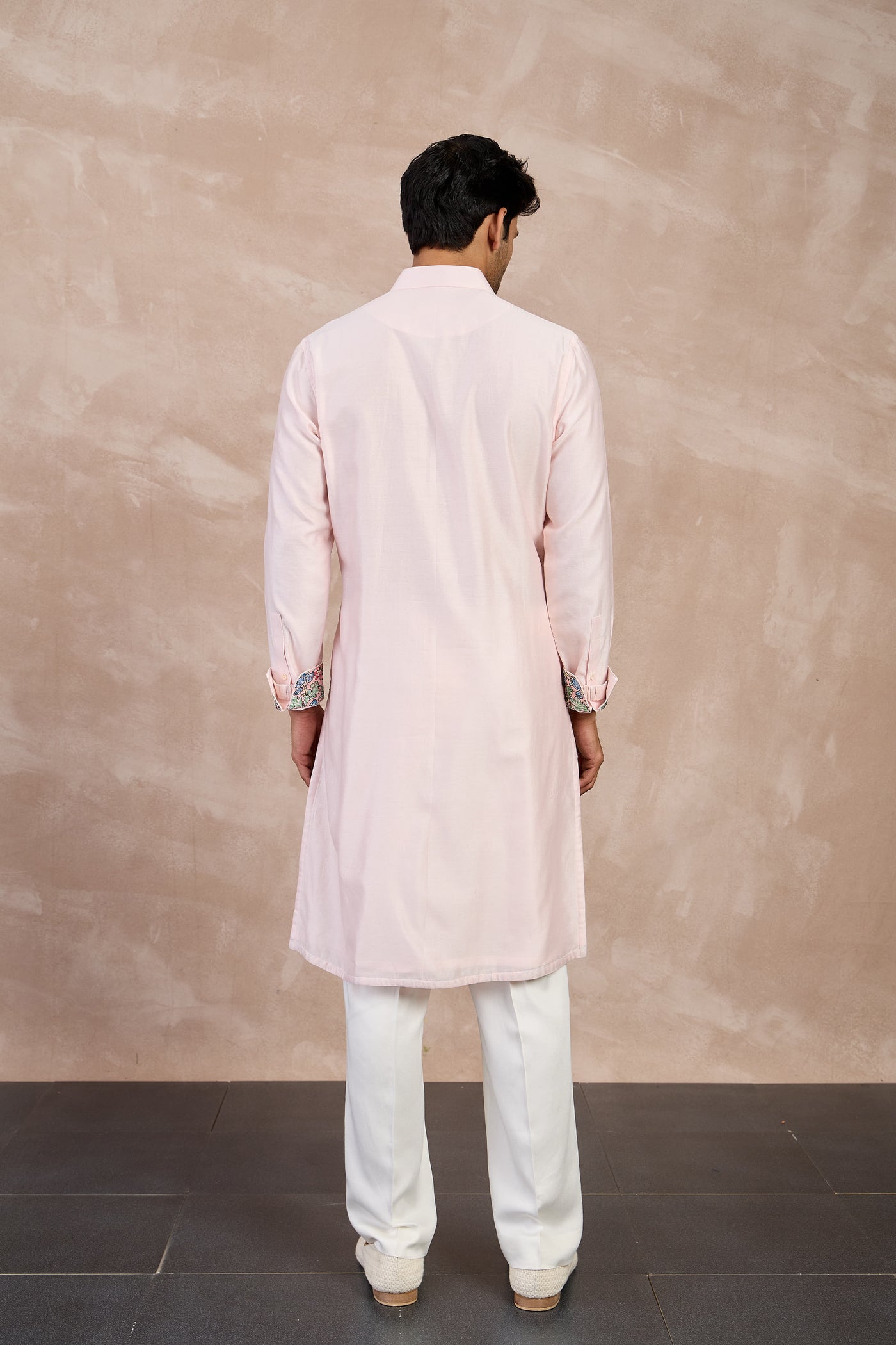 Arjan Dugal Plain Chanderi Straight Kurta Set Powder Pink indian designer wear online shopping melange singapore