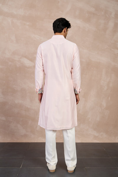 Arjan Dugal Plain Chanderi Straight Kurta Set Powder Pink indian designer wear online shopping melange singapore