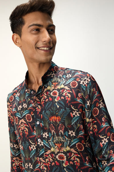 Arjan Dugal Printed Kurta Set Botanical Blue indian designer wear online shopping melange singapore