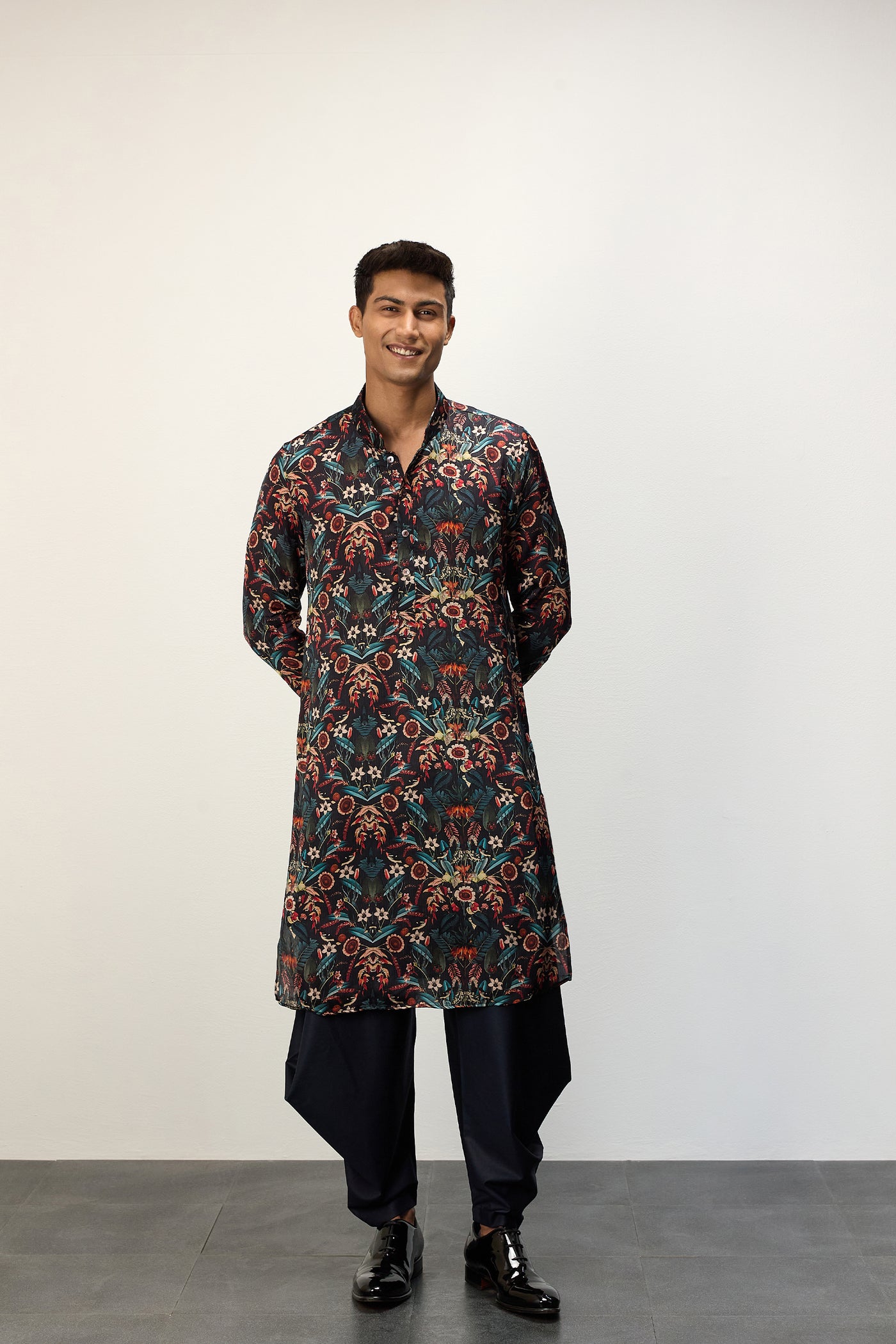 Arjan Dugal Printed Kurta Set Botanical Blue indian designer wear online shopping melange singapore