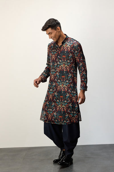 Arjan Dugal Printed Kurta Set Botanical Blue indian designer wear online shopping melange singapore