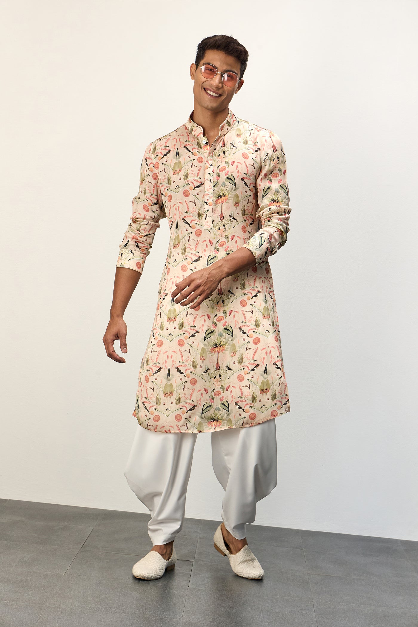 Arjan Dugal Printed Kurta Set Botanical Peach indian designer wear online shopping melange singapore