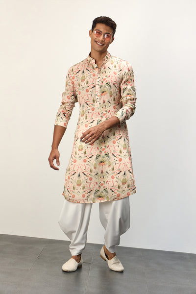 Arjan Dugal Printed Kurta Set Botanical Peach indian designer wear online shopping melange singapore