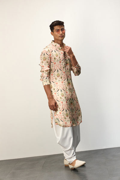 Arjan Dugal Printed Kurta Set Botanical Peach indian designer wear online shopping melange singapore