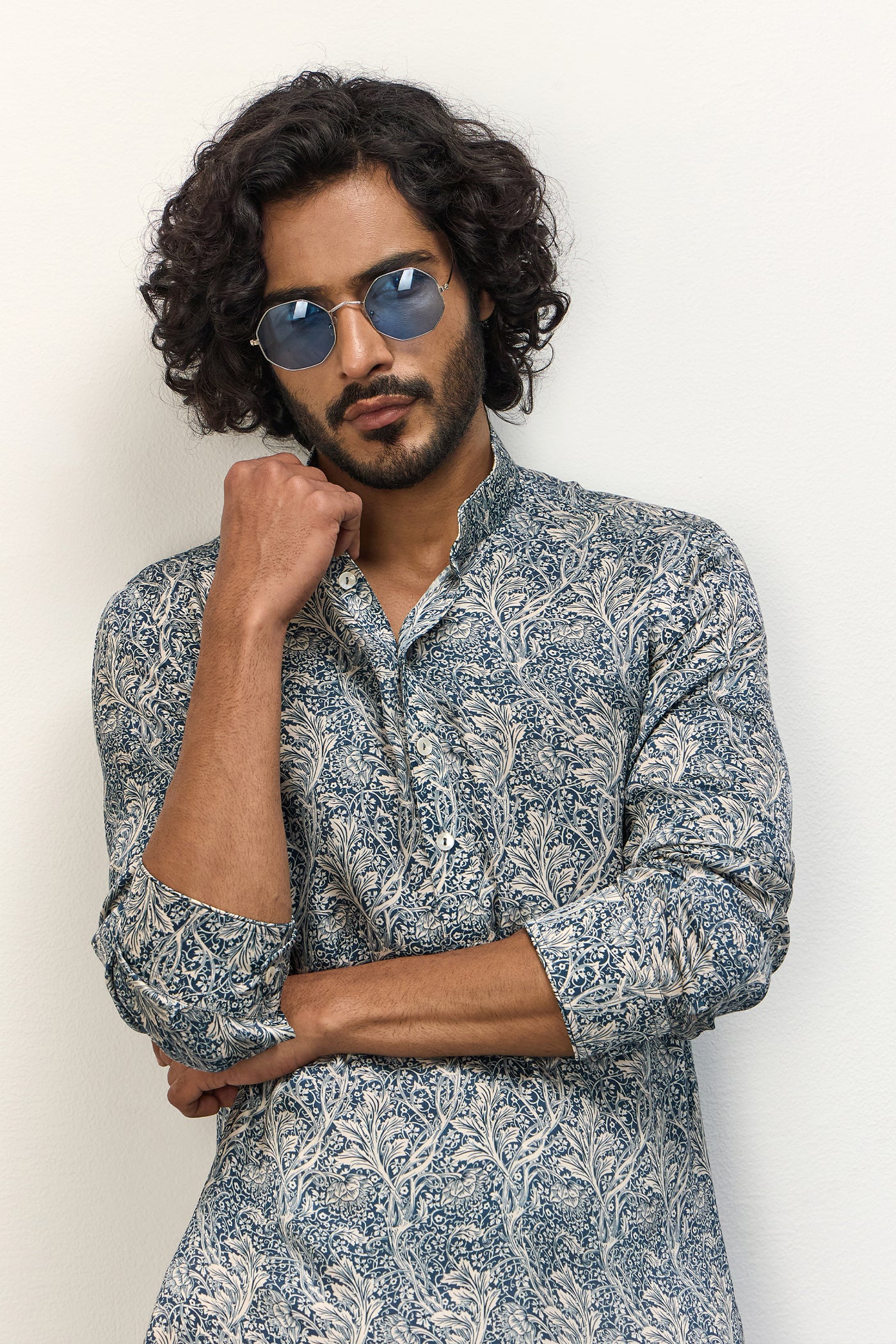 Arjan Dugal Printed Kurta Set Champagne Jaal Print indian designer wear online shopping melange singapore