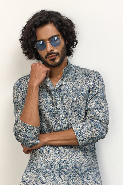 Arjan Dugal Printed Kurta Set Champagne Jaal Print indian designer wear online shopping melange singapore
