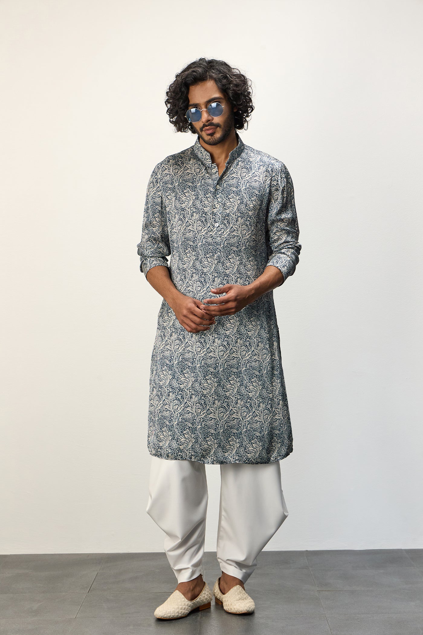 Arjan Dugal Printed Kurta Set Champagne Jaal Print indian designer wear online shopping melange singapore