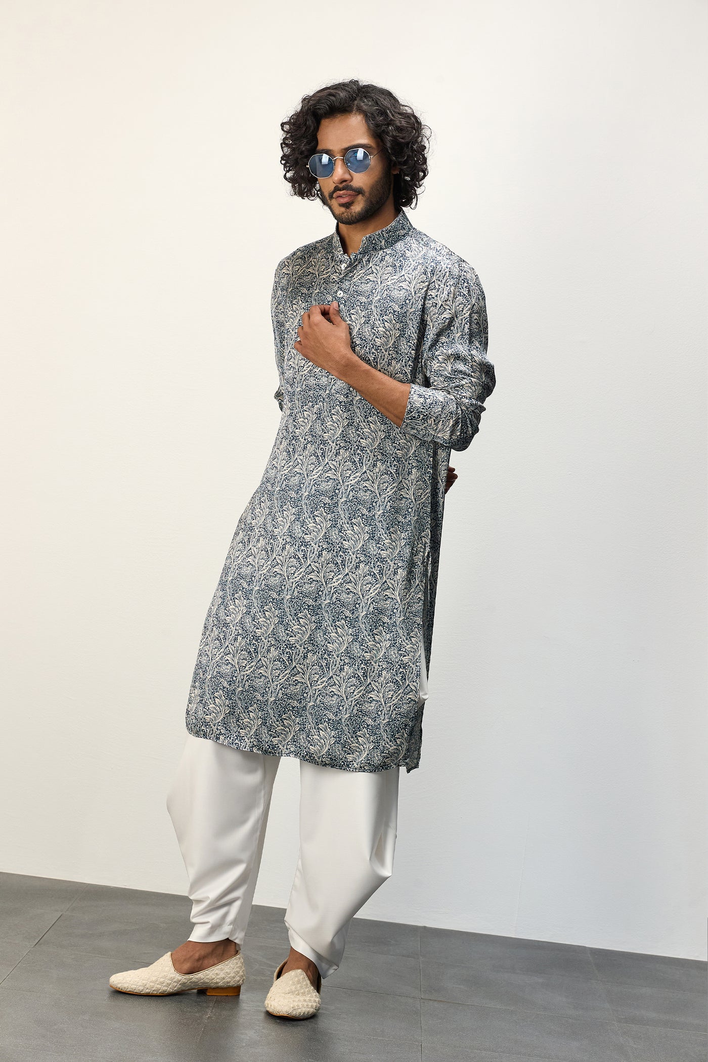 Arjan Dugal Printed Kurta Set Champagne Jaal Print indian designer wear online shopping melange singapore