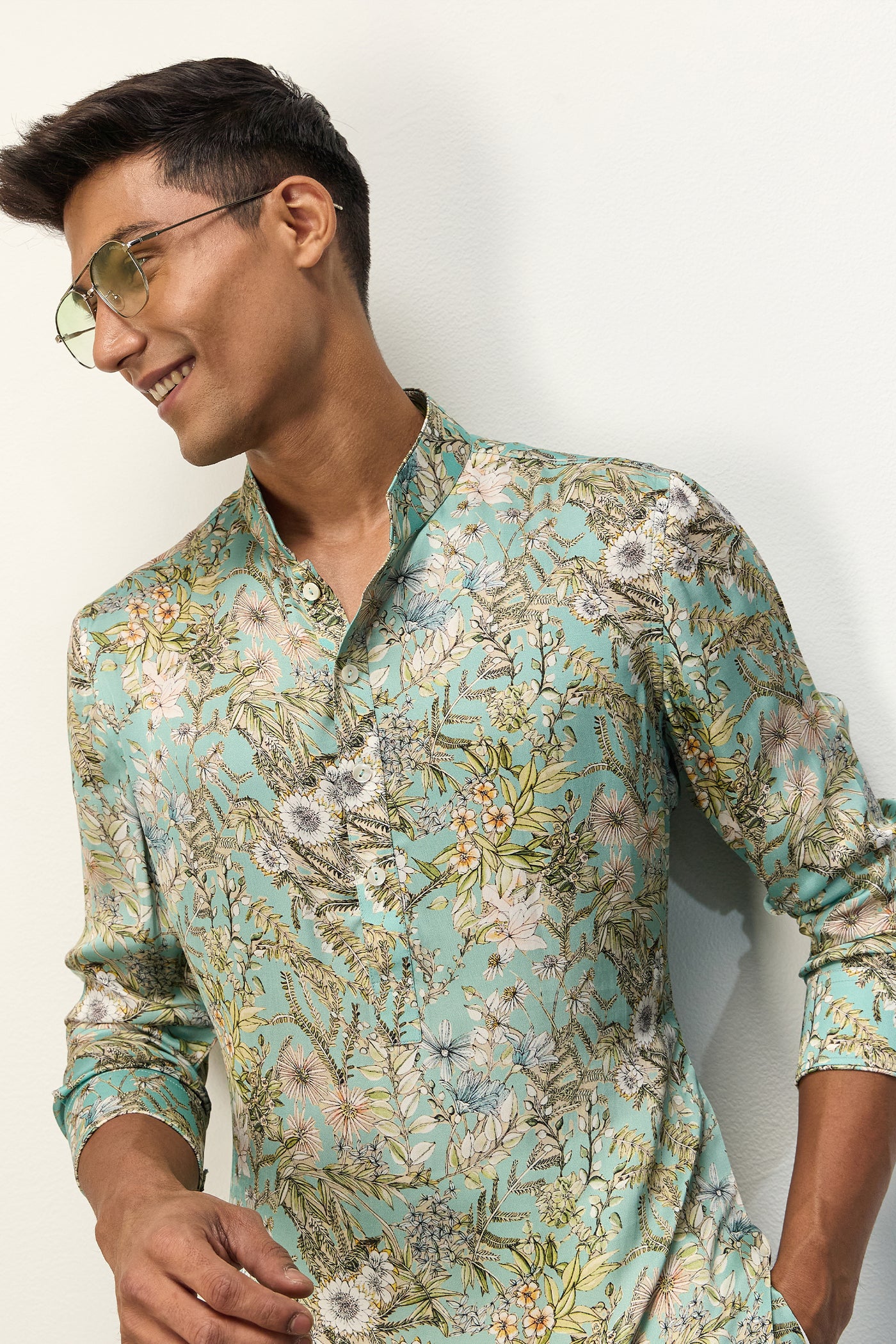 Arjan Dugal Printed Kurta Set Pastel Blue indian designer wear online shopping melange singapore
