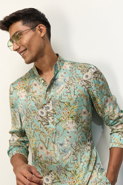 Arjan Dugal Printed Kurta Set Pastel Blue indian designer wear online shopping melange singapore