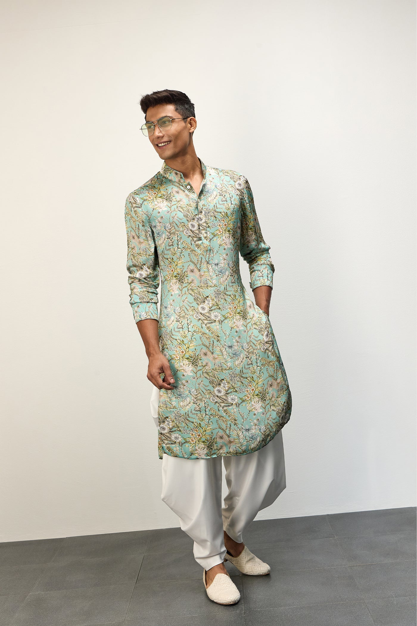 Arjan Dugal Printed Kurta Set Pastel Blue indian designer wear online shopping melange singapore