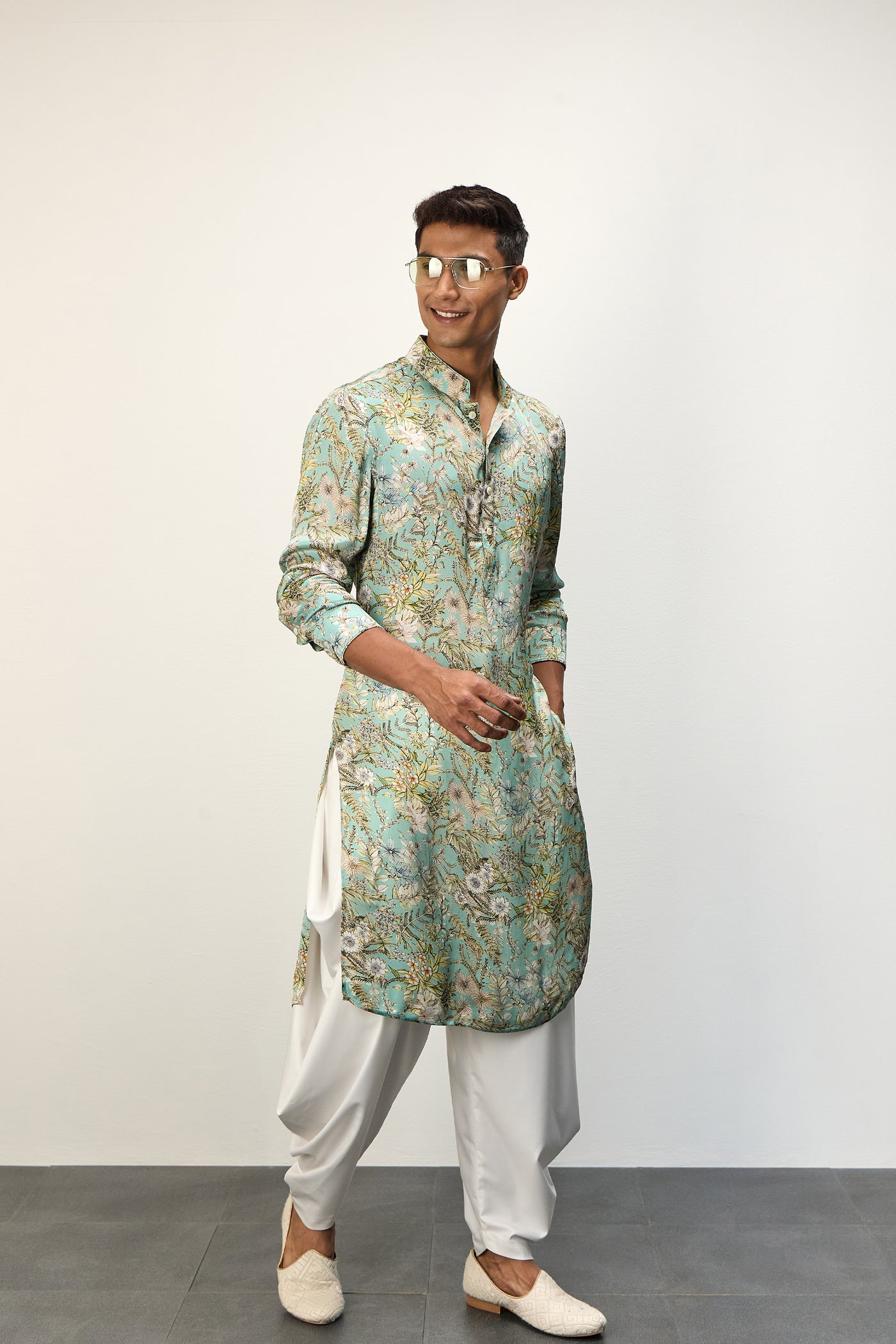Arjan Dugal Printed Kurta Set Pastel Blue indian designer wear online shopping melange singapore
