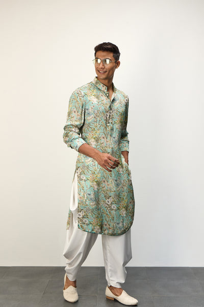 Arjan Dugal Printed Kurta Set Pastel Blue indian designer wear online shopping melange singapore