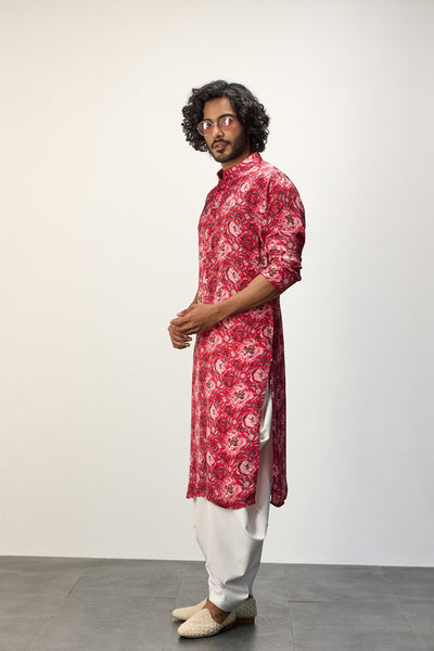 Arjan Dugal Printed Kurta Set Red Peonies indian designer wear online shopping melange singapore