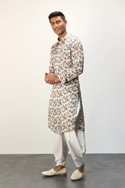 Arjan Dugal Printed Kurta Set Scarlet Sage Ivory indian designer wear online shopping melange singapore