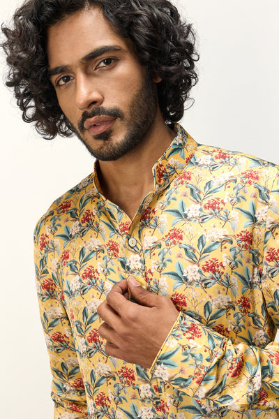 Arjan Dugal Printed Kurta Set Scarlet Sage Mustard indian designer wear online shopping melange singapore