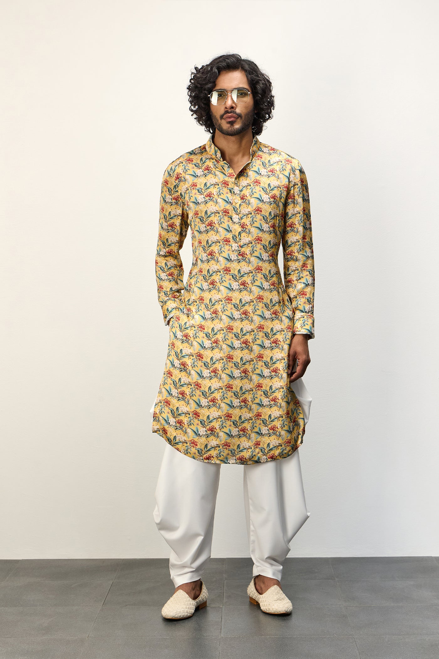Arjan Dugal Printed Kurta Set Scarlet Sage Mustard indian designer wear online shopping melange singapore
