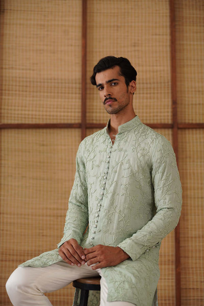Arjan Dugal Sage Green Beads FLB Kurta Set indian designer wear online shopping melange singapore 