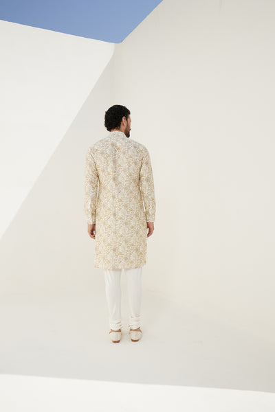 Arjan Dugal Printed Kurta With Off White Churidar Indian designer wear online shopping melange singapore
