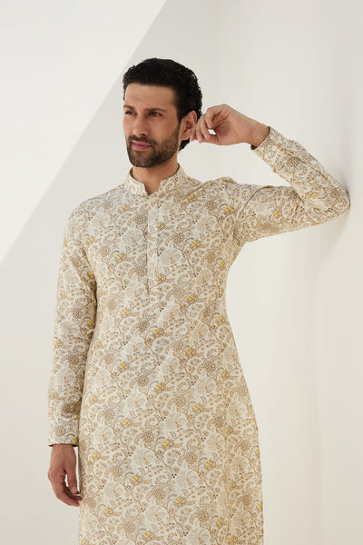 Arjan Dugal Printed Kurta With Off White Churidar Indian designer wear online shopping melange singapore