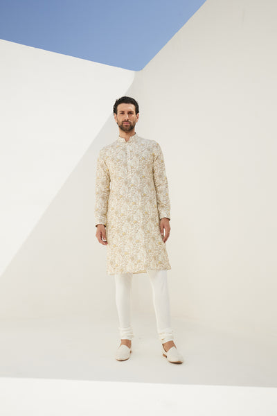 Arjan Dugal Printed Kurta With Off White Churidar Indian designer wear online shopping melange singapore