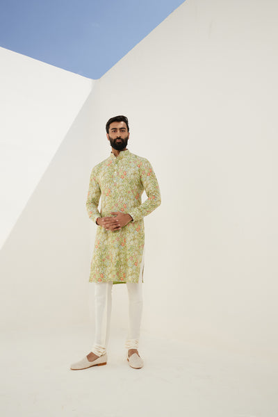 Arjan Dugal Printed kurta with off white Churidar Indian designer wear online shopping melange singapore