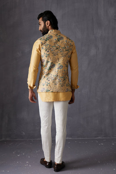 Arjan Dugal Tropikal Mustard Inara Nehru Jacket Indian designer wear online shopping melange singapore