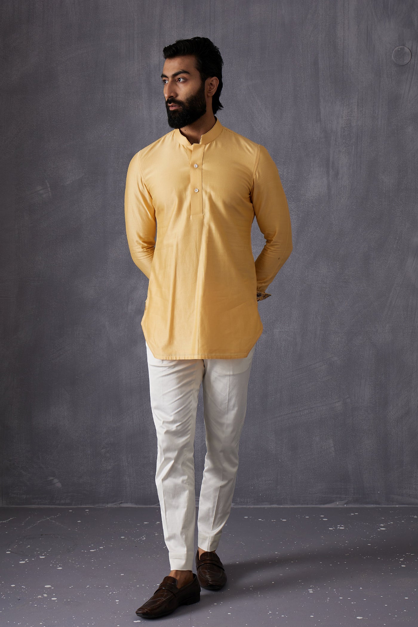 Arjan Dugal Edgecut Kurta Shirt With Off White Pant Indian designer wear online shopping melange singapore