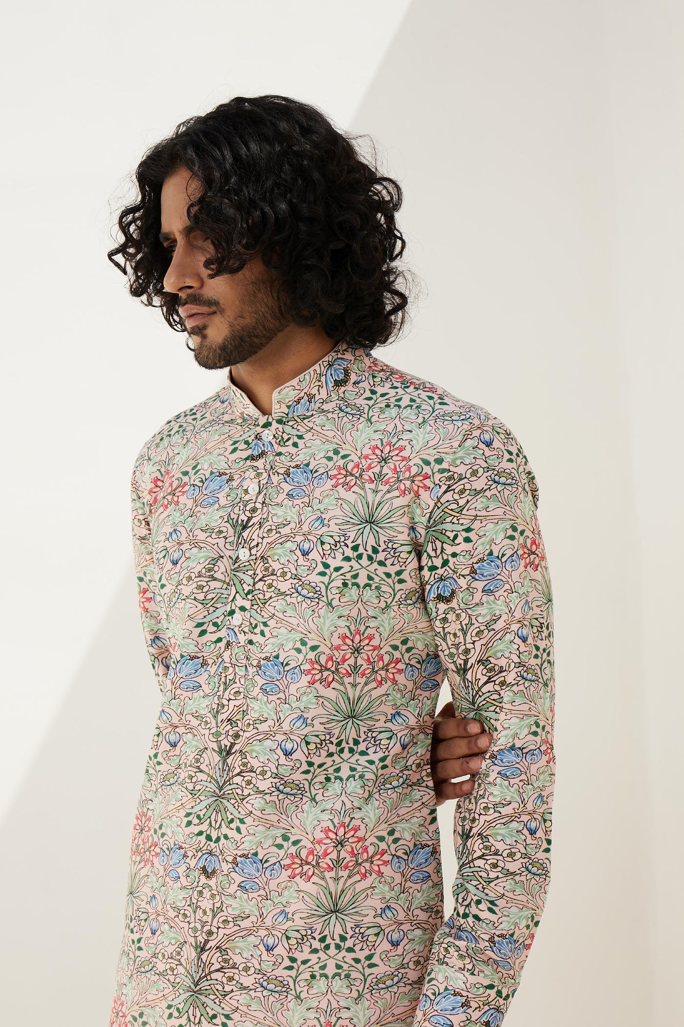 Arjan Dugal Printed Kurta With Off White Churidar Indian designer wear online shopping melange singapore