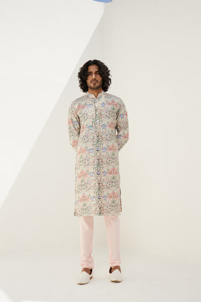 Arjan Dugal Printed Kurta With Off White Churidar Indian designer wear online shopping melange singapore