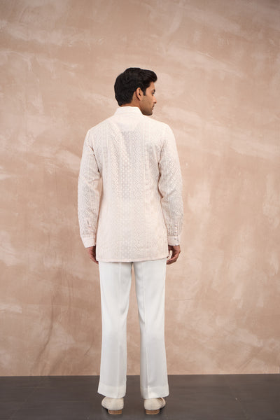 Arjan Dugal Vertical Aari Flb Kurta Shirt Set Powder Pink indian designer wear online shopping melange singapore
