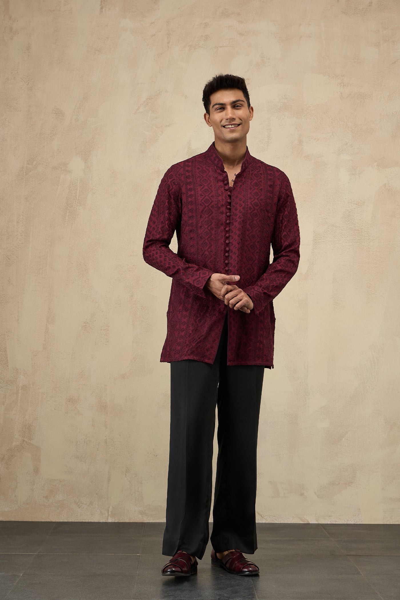 Arjan Dugal Vertical Aari FLB Short Kurta Set indian designer wear online shopping melange singapore