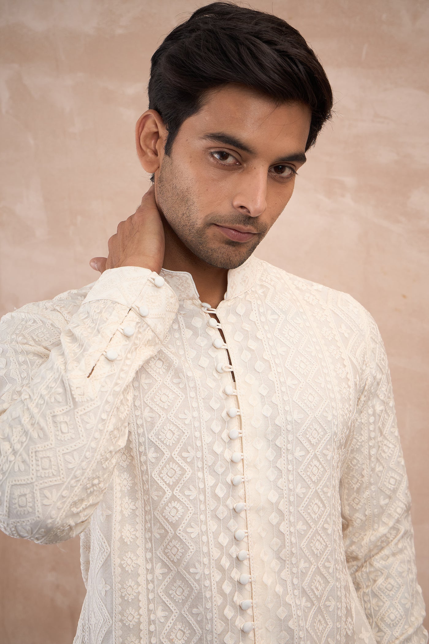 Arjan Dugal Vertical Aari Flb Kurta Shirt Set indian designer wear online shopping melange singapore