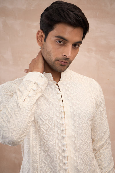 Arjan Dugal Vertical Aari Flb Kurta Shirt Set indian designer wear online shopping melange singapore