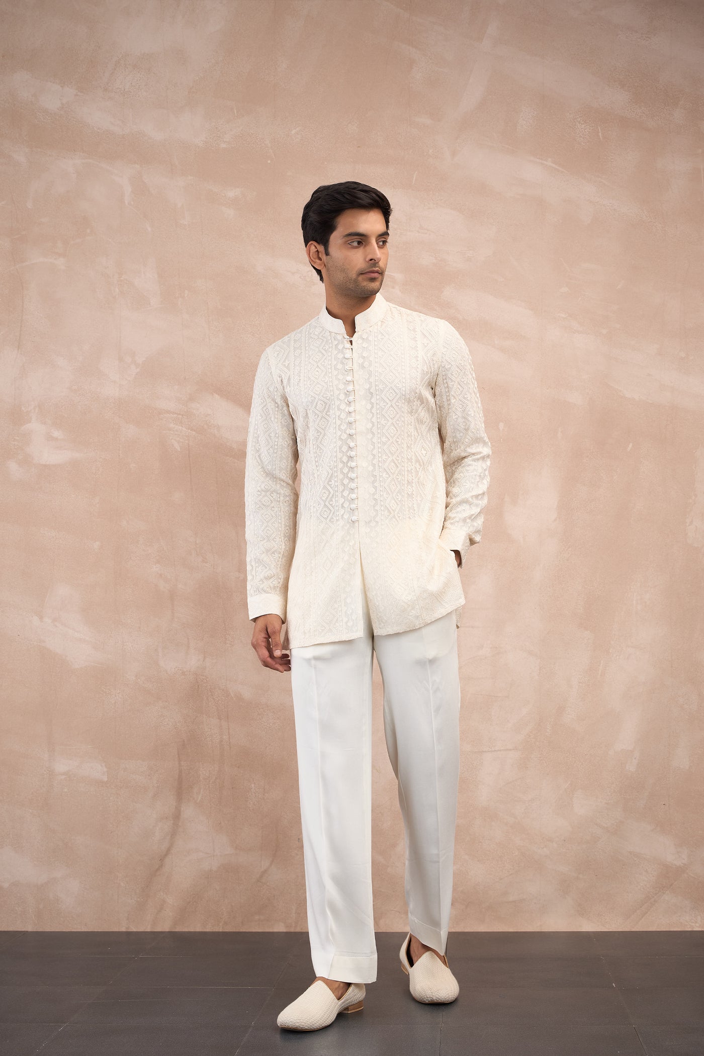 Arjan Dugal Vertical Aari Flb Kurta Shirt Set indian designer wear online shopping melange singapore
