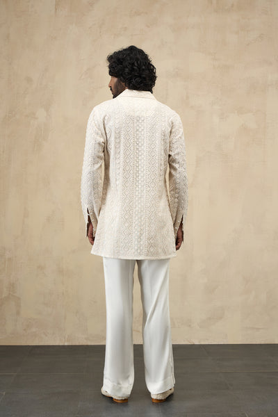 Arjan Dugal Vertical Dori FLB Kurta shirt Off White Set indian designer wear online shopping melange singapore