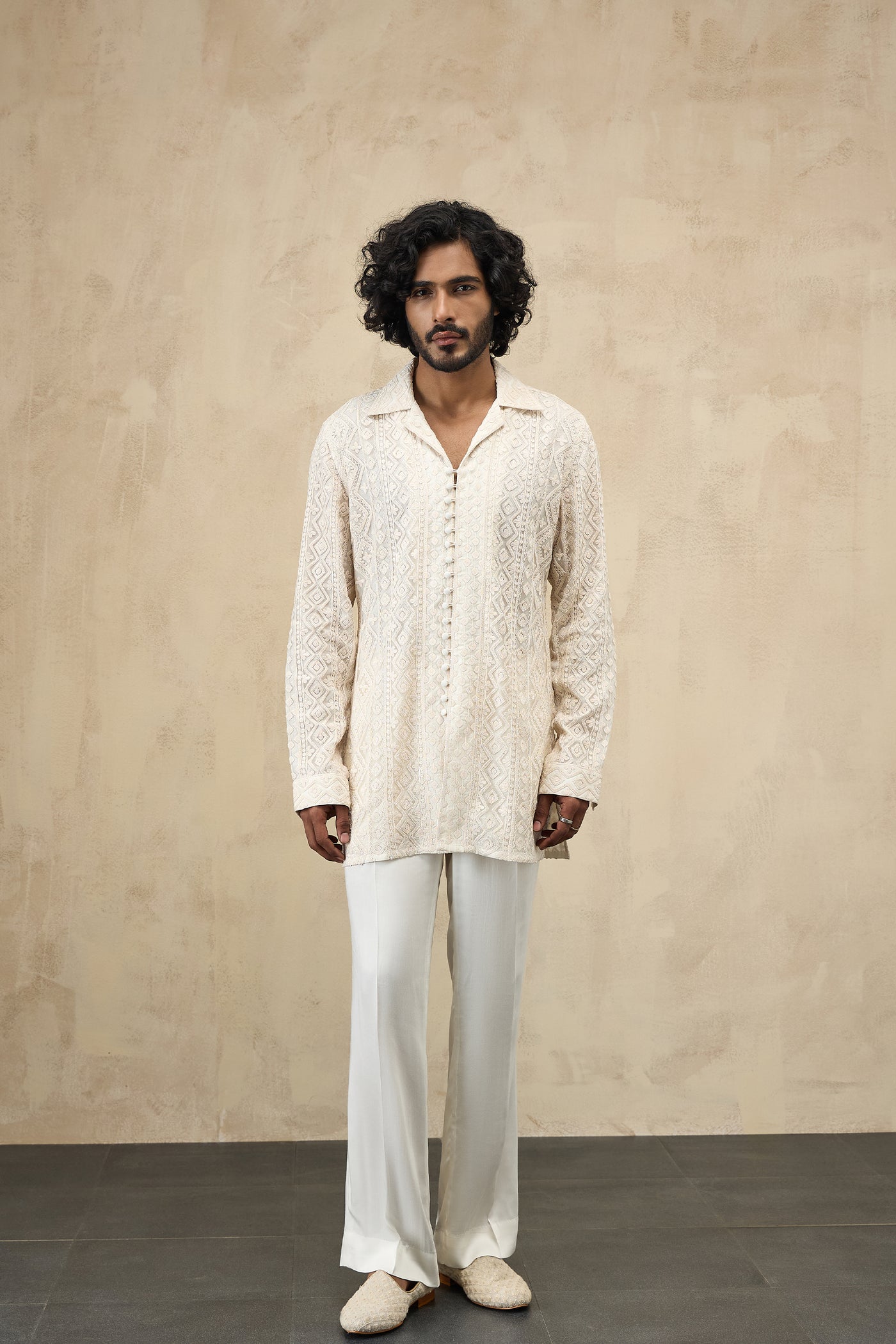 Arjan Dugal Vertical Dori FLB Kurta shirt Off White Set indian designer wear online shopping melange singapore