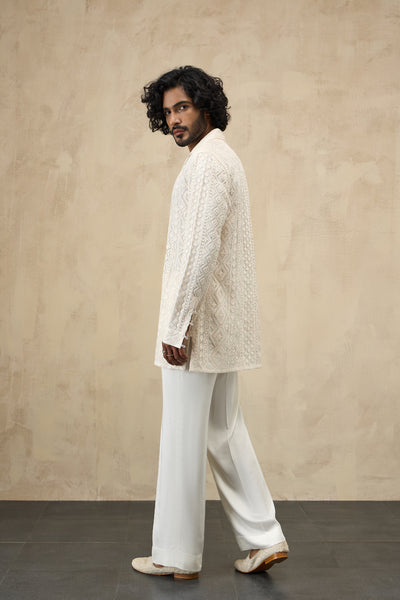 Arjan Dugal Vertical Dori FLB Kurta shirt Off White Set indian designer wear online shopping melange singapore