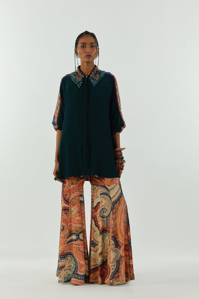 Aseem Kapoor Mandala Shirt Set Deep Teal indian designer wear online shopping melange singapore