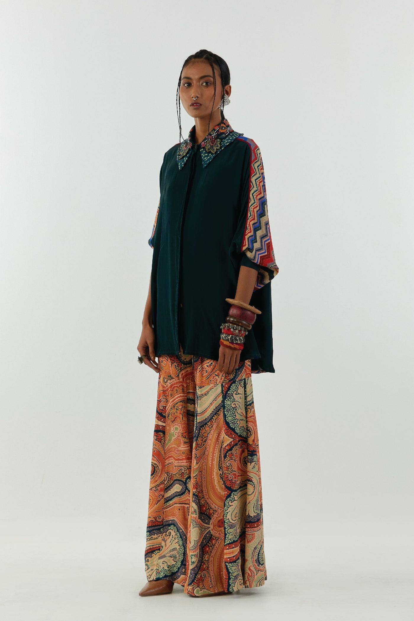 Aseem Kapoor Mandala Shirt Set Deep Teal indian designer wear online shopping melange singapore