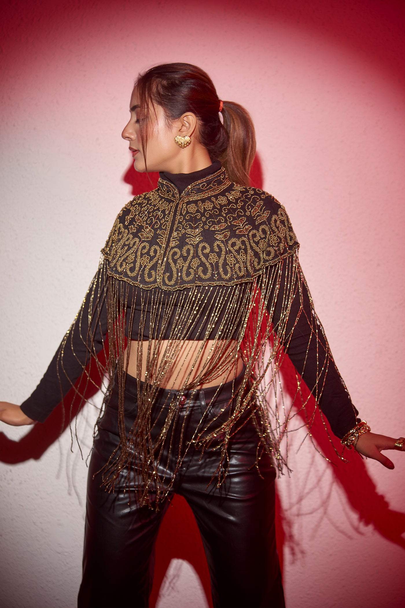 Bansri Mehta Bohemian Hand Beaded Cape With Shimmer Tassels indian designer wear online shopping melange singapore
