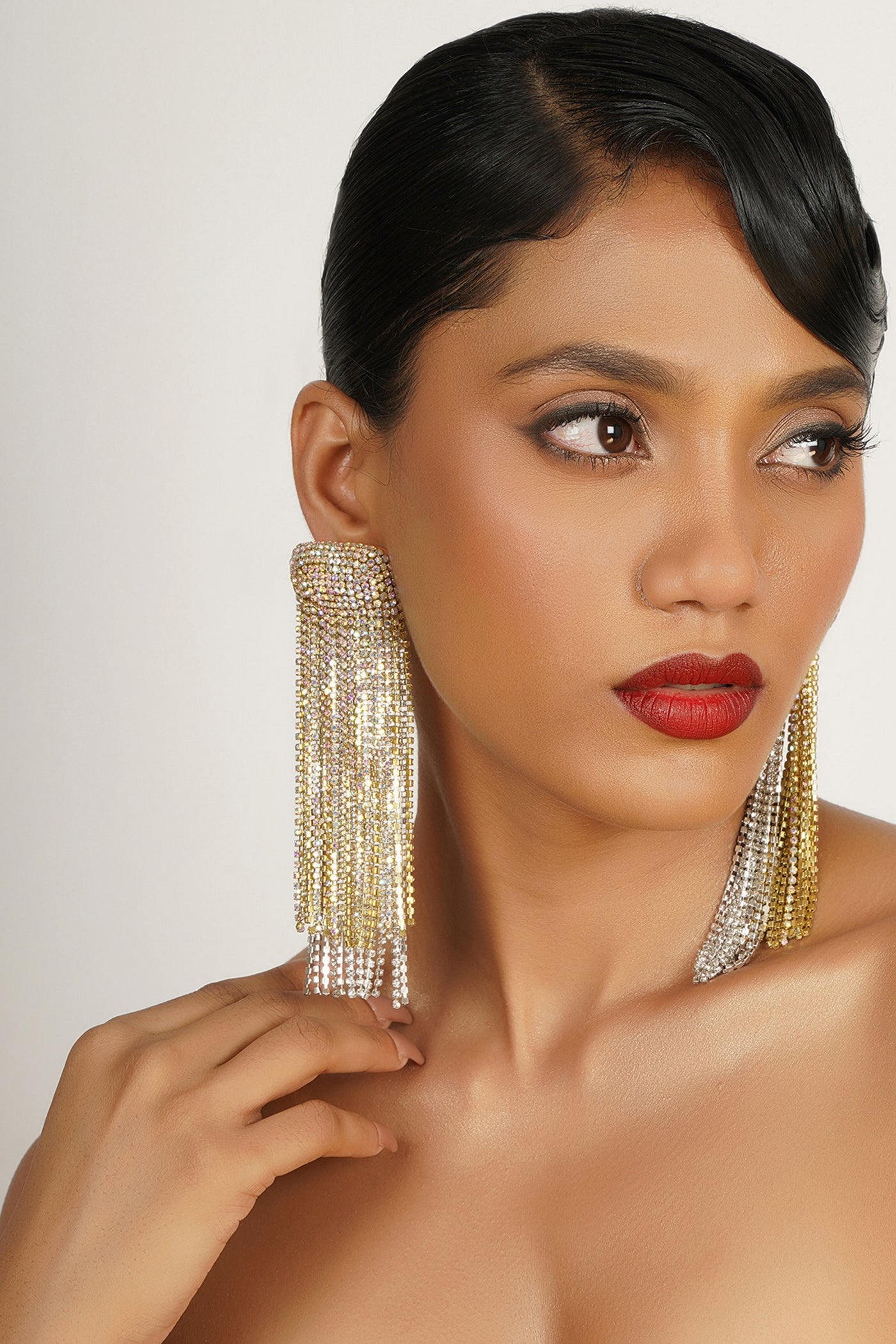 Bijoux Crystal Cascade Earrings Rainbow indian designer wear online shopping melange singapore