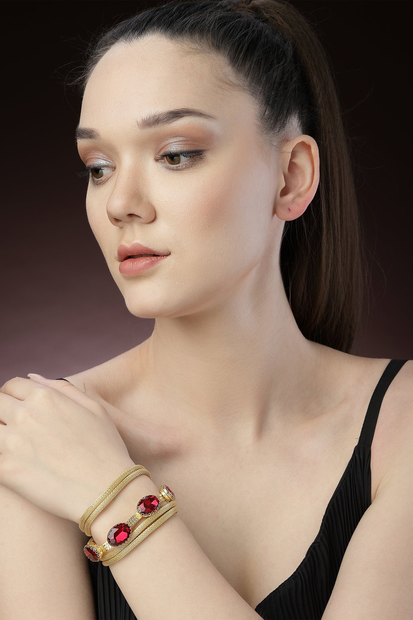 Bijoux Crystal Link Bracelet Red indian designer wear online shopping melange singapore
