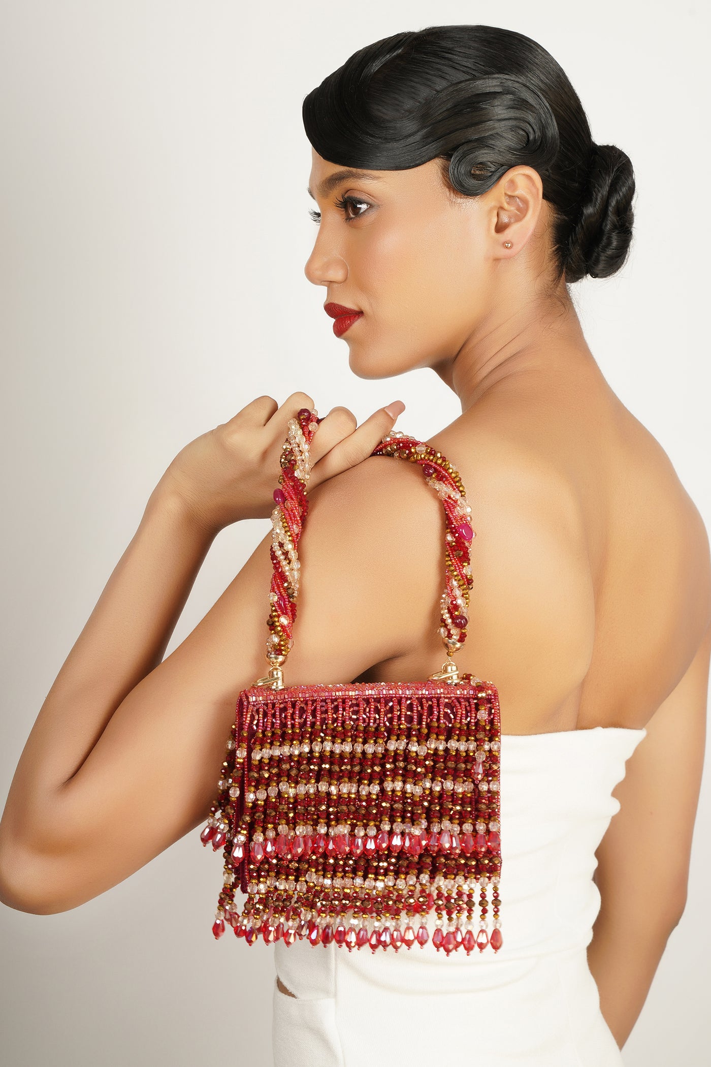 Bijoux Embroidered Box Clutch In Red indian designer wear online shopping melange singapore